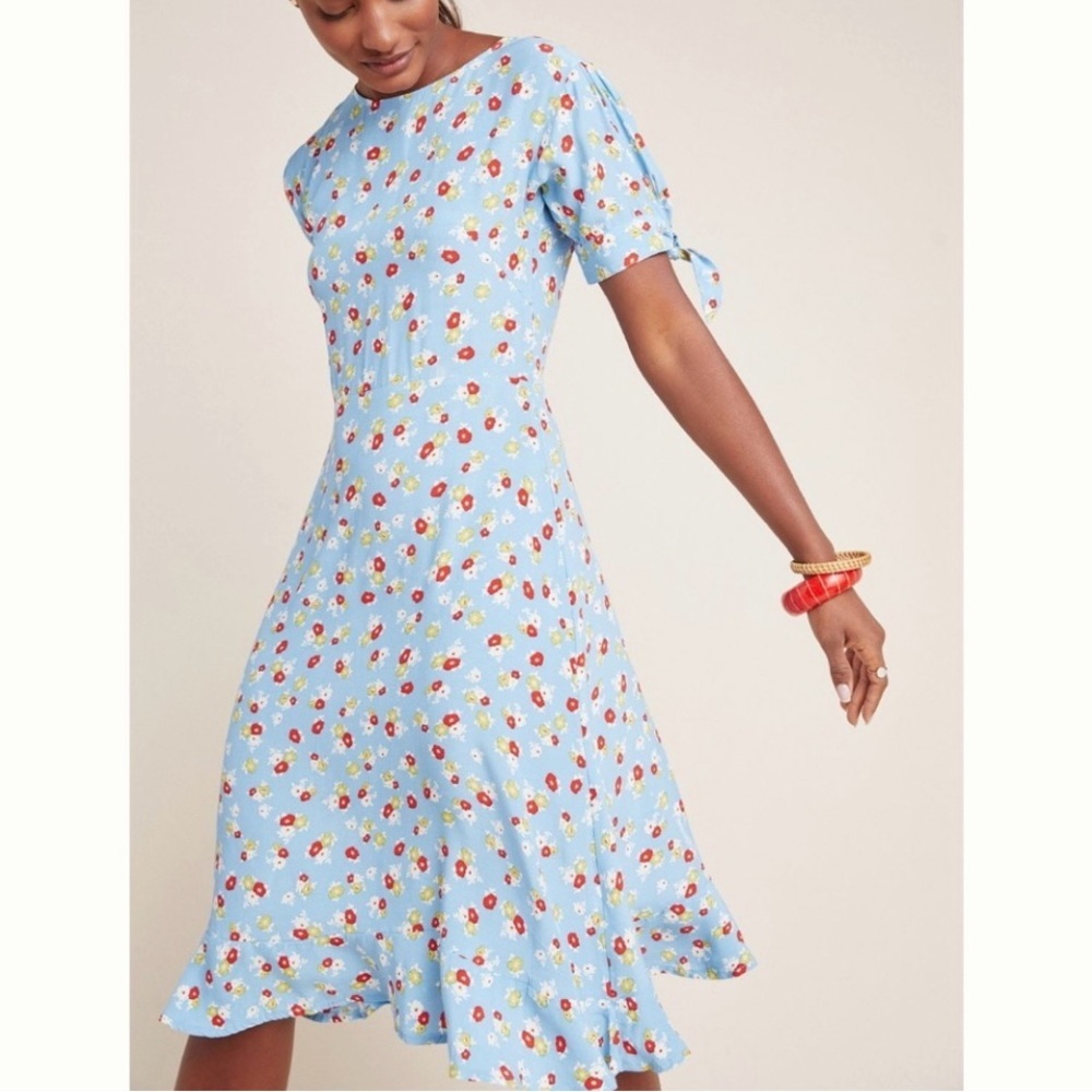 Faithfull The Brand Blue Erin Ditsy Floral Print Midi Dress Size 4 (Small) - Picture 1 of 12
